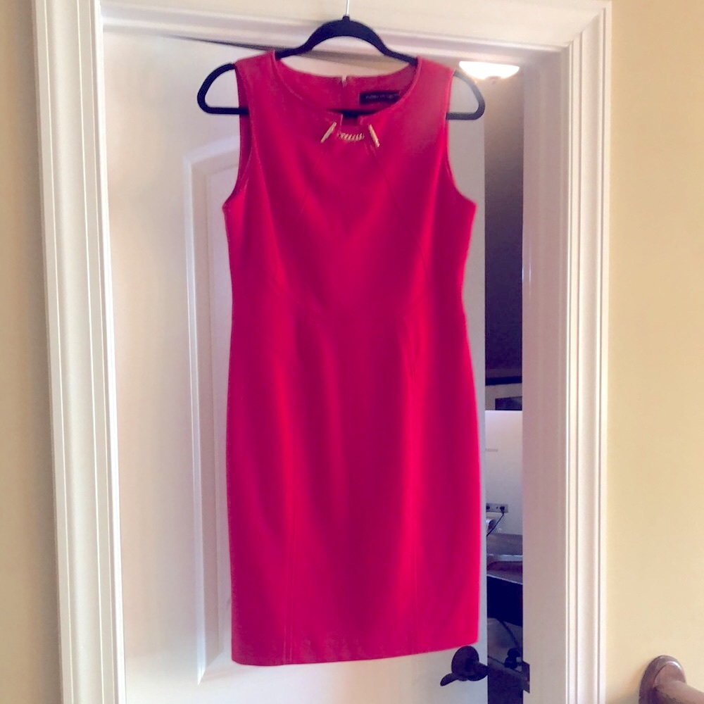 Ivanka Trump Fuchsia Dress, size 8, with gold accessory, zipper back